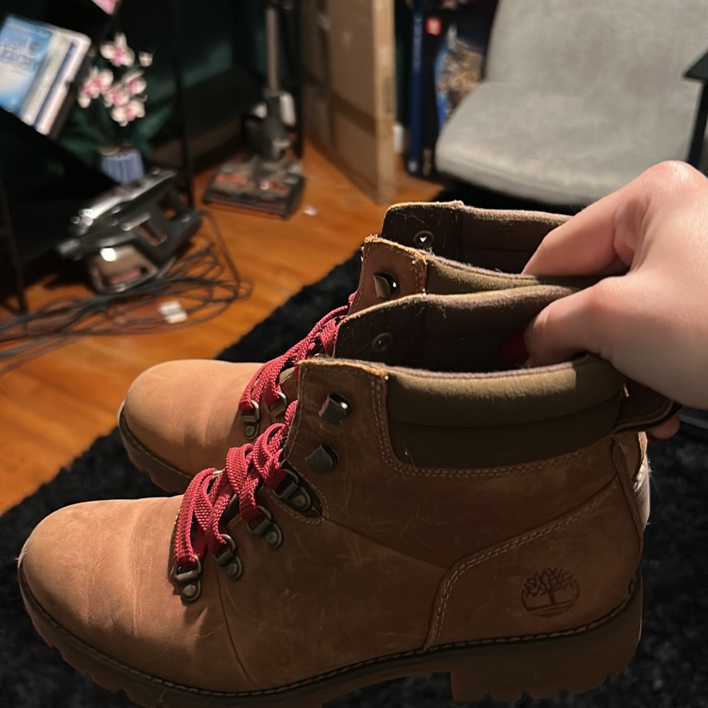 Timberland Tan Boots with Red Laces